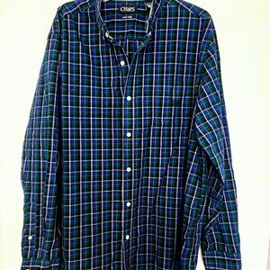 Men's Chaps blue and‎ green check L/S button down shirt Size XXL
